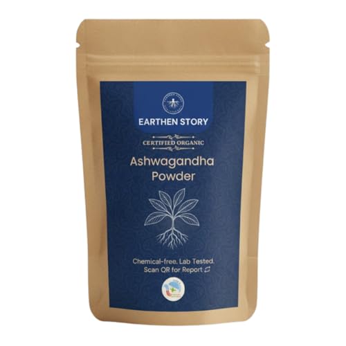 Earthen Story Certified Organic Ashwagandha Root Powder (200g) | Lab Tested for 190+ Pesticides | Indian Ginseng Root-Only Adaptogen for Stress, Sleep & Strength | Vegan, Non-GMO