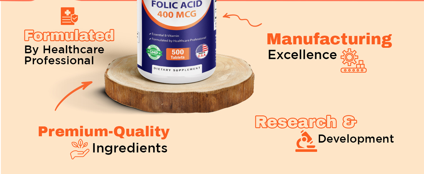 Vitamatic Folic Acid 400 mcg - 500 Vegetarian Tablets - Vitamin B9