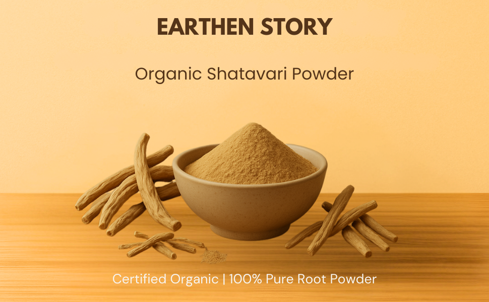 Earthen Story Certified Organic Shatavari Root Powder (200g) | Lab Tested for 190+ Pesticides | Pure Asparagus Racemosus for Hormonal Balance & Vitality | Vegan, Non-GMO