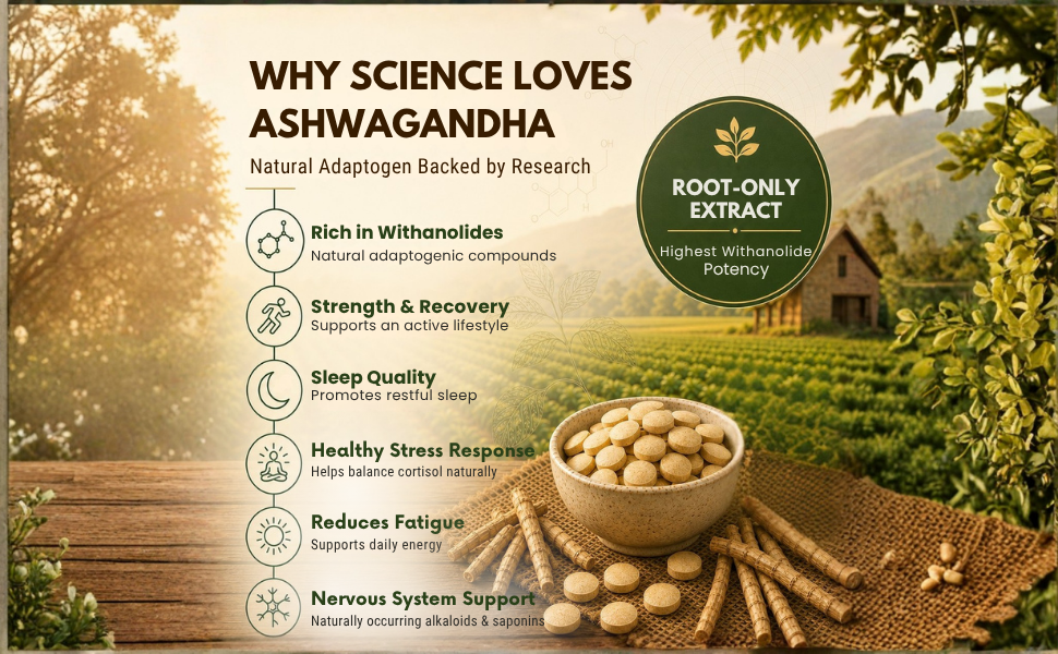 Earthen Story Certified Organic Ashwagandha Tablets (120 Tablets) | Lab Tested for 190+ Pesticides | Ayurvedic Root Adaptogen for Stress, Sleep & Strength | Vegan, Non-GMO