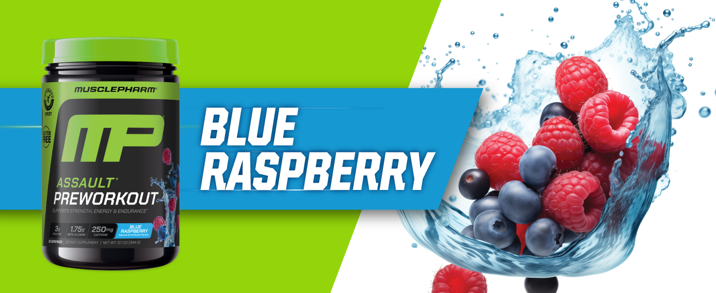 Muscle Pharm Assault PreWorkout Powder | Blue Raspberry - 30 Servings