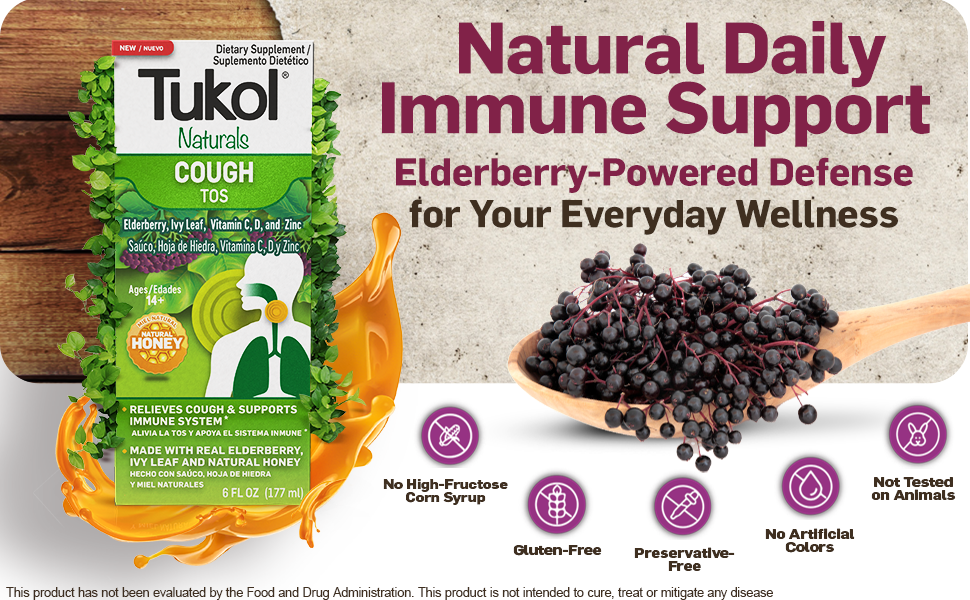 TUKOL Naturals Elderberry Syrup with Vitamin C, D, and Zinc, 6 Fl Oz
