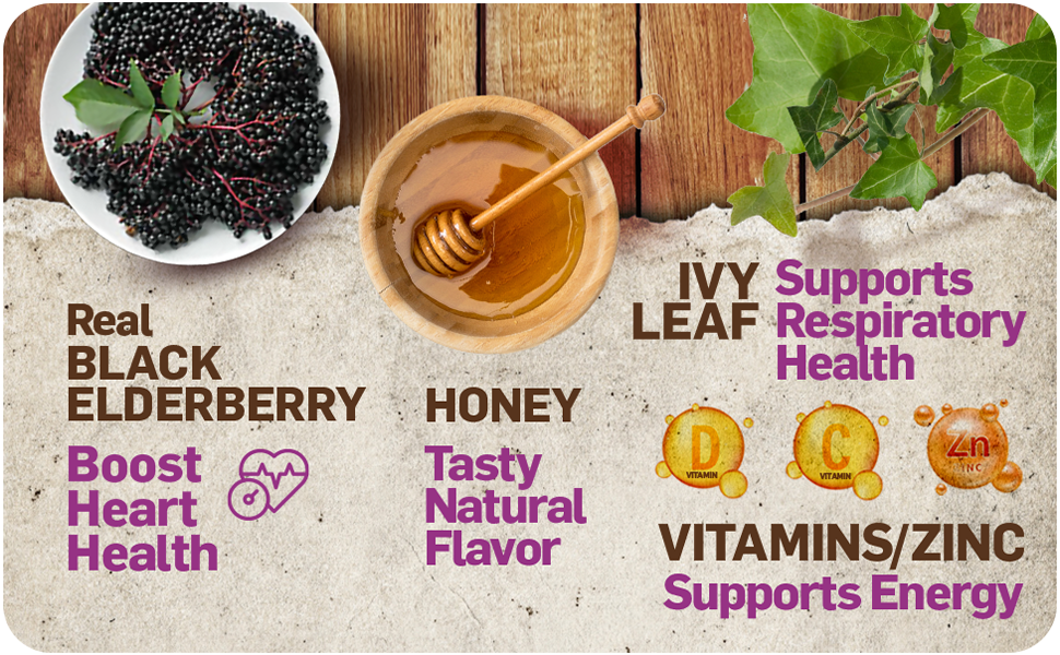 TUKOL Naturals Elderberry Syrup with Vitamin C, D, and Zinc, 6 Fl Oz