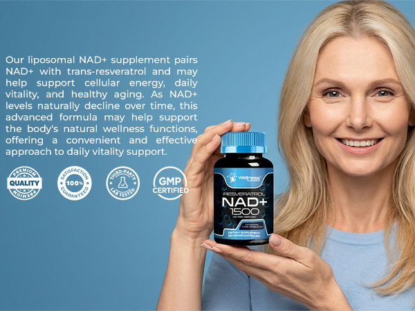 Wellness LABSRX Liposomal NAD Supplement, 1500mg - NAD Resveratrol Supplement for Women and Men, NAD+ Support Cellular Health, Energy & Anti Aging - 90 Count