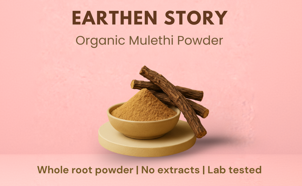 Earthen Story Certified Organic Mulethi Powder (200g) | Lab Tested for 192 Pesticides | Pure Liquorice Root (Yashtimadhu) for Throat, Digestion & Skin Brightening | Vegan, Non-GMO