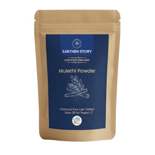 Earthen Story Certified Organic Mulethi Powder (200g) | Lab Tested for 192 Pesticides | Pure Liquorice Root (Yashtimadhu) for Throat, Digestion & Skin Brightening | Vegan, Non-GMO