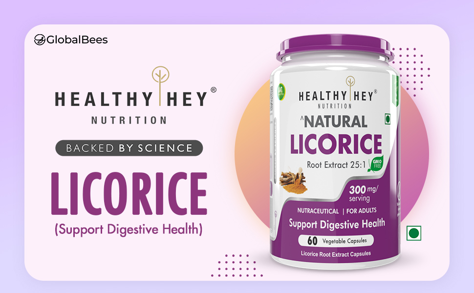 HealthyHey Nutrition Licorice Root Extract 25:1-100% Natural -60 Veg. Capsules- Support Heart Health and Digesion