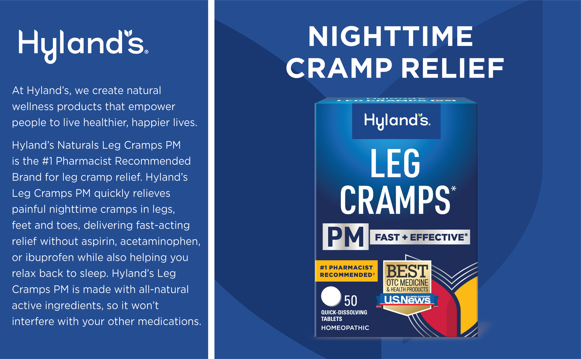 Hyland's Leg Cramps PM for Nighttime Pain Relief, 50ct