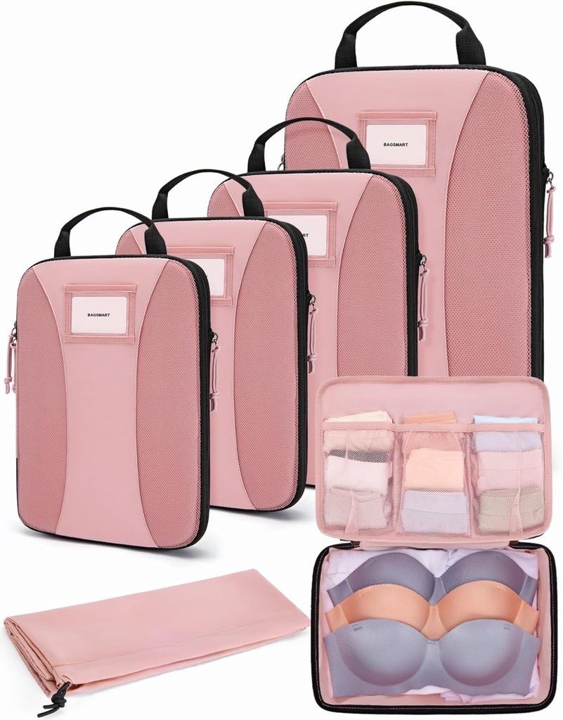 BAGSMART Kompresjonspakke kuber, 6 PCS Pakkekuber for suits, Reiseposer Organizer for bagasje, Lett pakke kube for reise essensielle