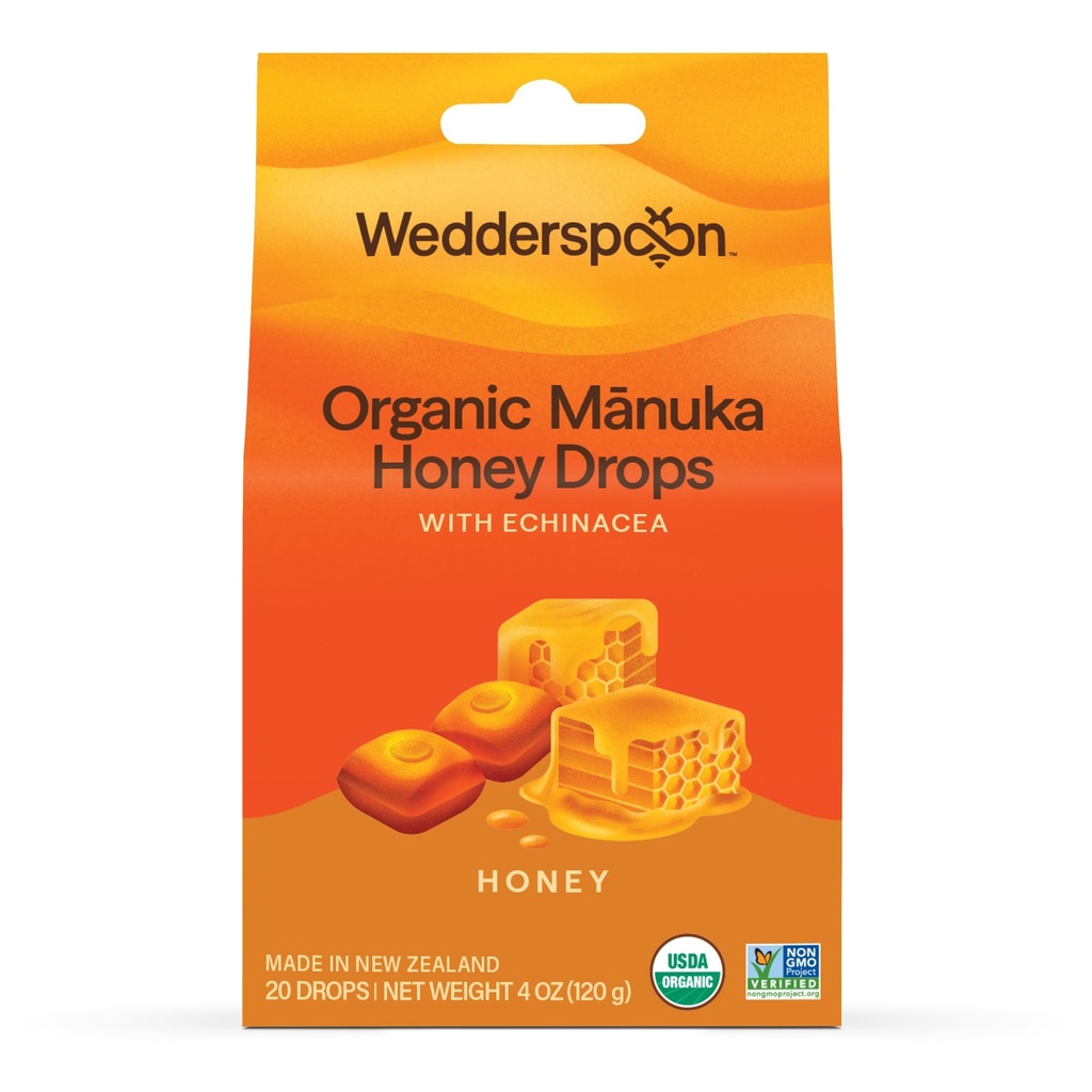 Wedderspoon Organic Manuka Honning Drops, Honning & Echinacea, 20 greve (Pack of 1)