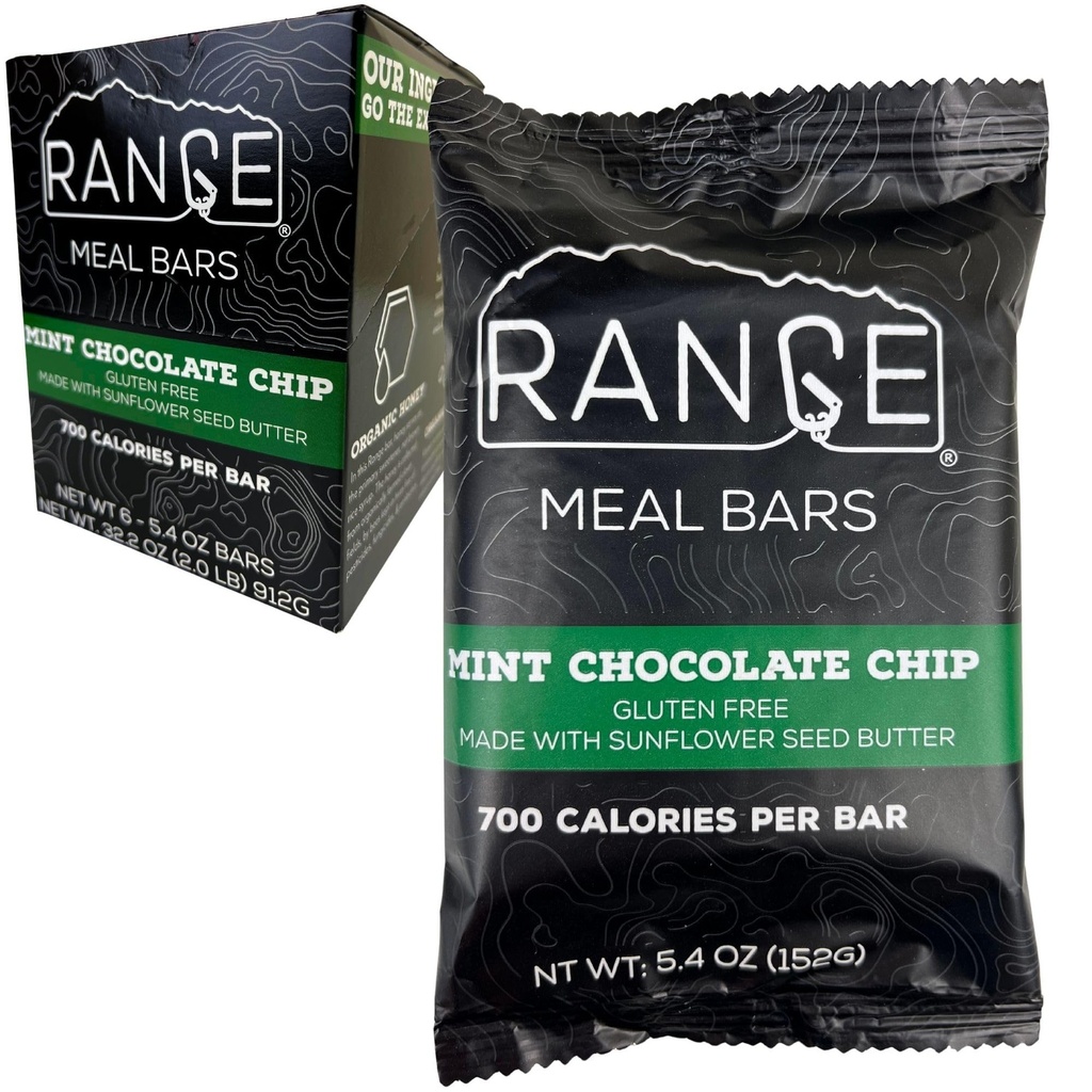 Range Meal Bar - Høy Calorie måltid erstatningsbarer - Glutenfri bar - Backpacking måltider - 6 pakke (Mint sjokolade chip)