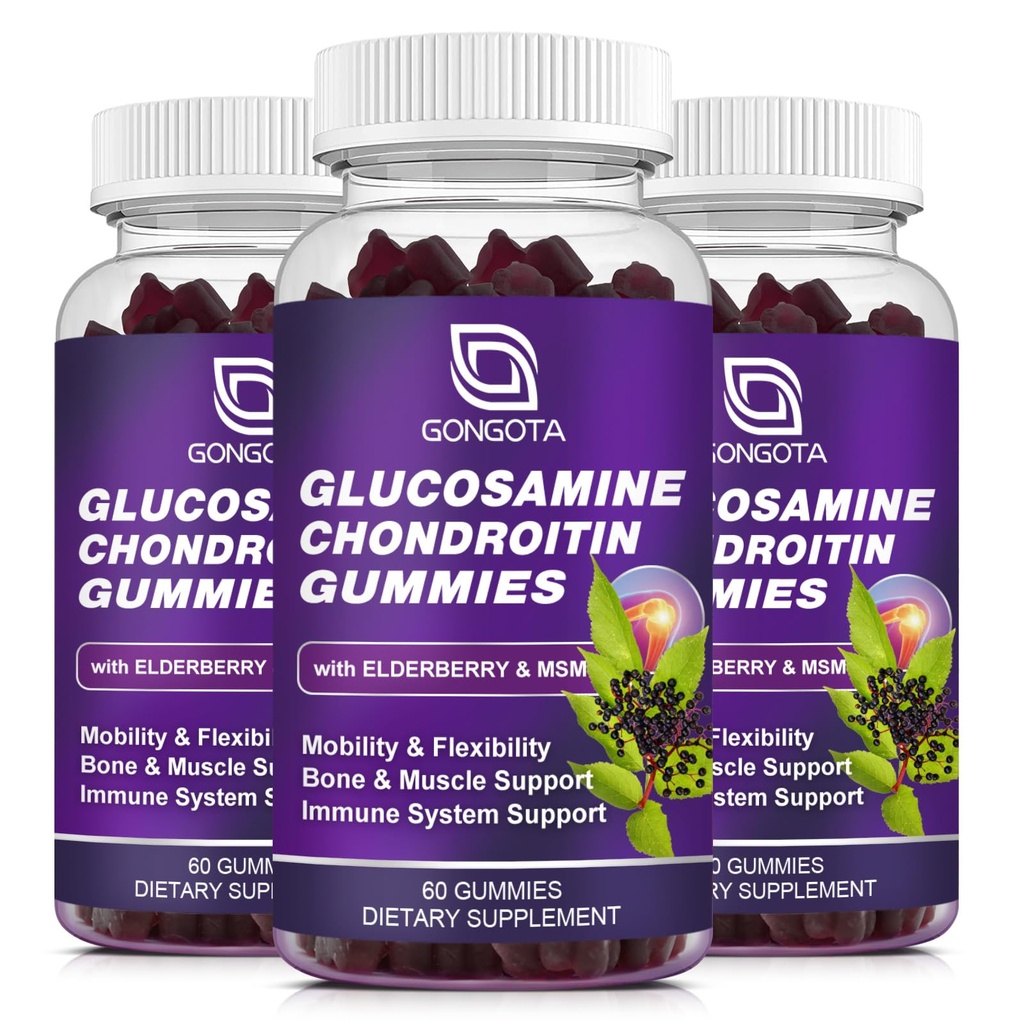 Glucosamine Chondroitin Gummies - 2- Pack, Ekstra styrke 1500mg Glucosamin med MSM & Elderbær, Fleksibilitetsstøtte, Best Cartilage & Immune Support Supplement for menn og Wome - 180 Gummies