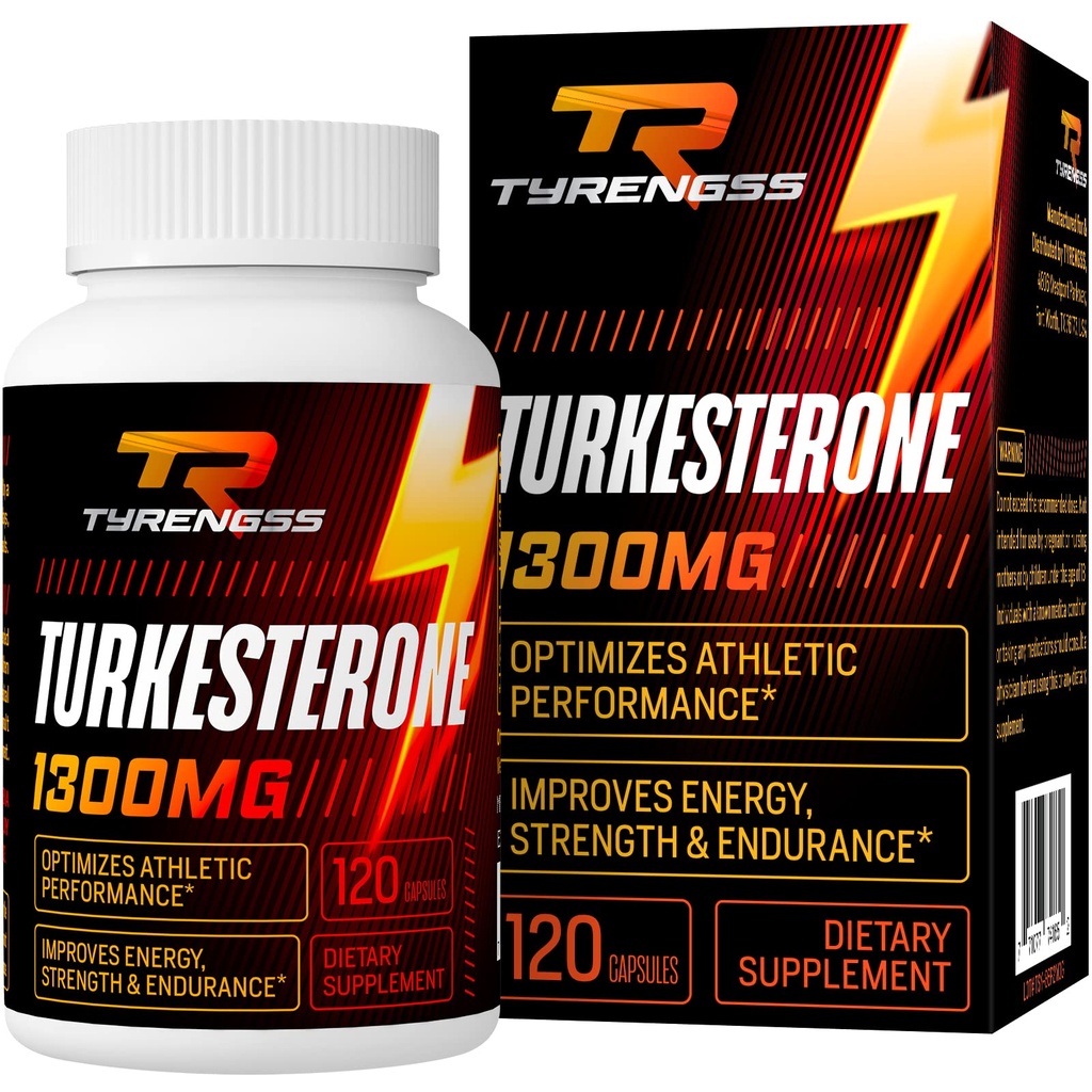 Testosteron Booster, Turkesteron Supplement 1300mg Ultra høy styrke (Ajuga Turkestanica Extract Std. til 20% Testosteron), for Athletic ytelse og muskelmasse,120 kapsler