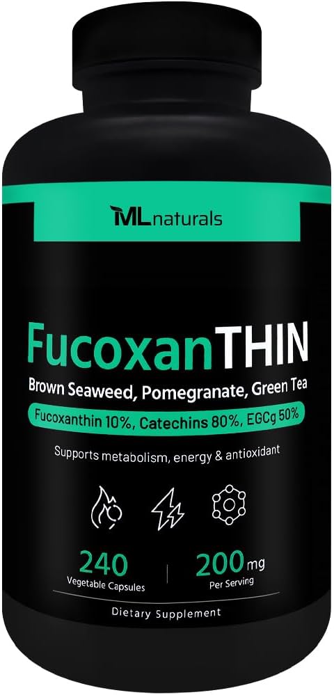 ML Naturals Fucoxanthin 240 Grønnsaker kapsler. Fucoxanthin 10% 200 mg per servering, støtter metabolisme og antioksidant, NSF-sertifisert og cGMP-Compliant