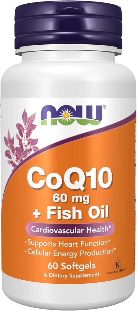 Nå Mattilskudd, CoQ10 60 mg med Omega 3 Fiskeolje, Cardiovaskulær helse*, 60 Softgels