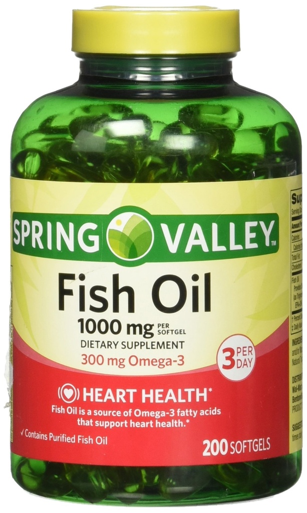 Spring Valley Alle naturlige fisk olje hjerte helse 1000 Mg/300 Mg Omega-3 200 myk Gel