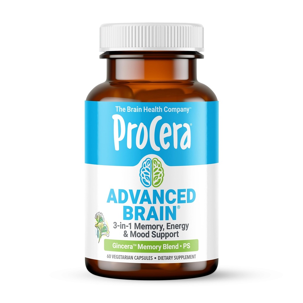 Procera Advanced Brain - Fast Acting - Ingredienser som støttes av 100+ Studier - Forbedre hukommelse, minne - Konsentrasjon - Clears Fog - Mental Clarity - Slows Cognitive Declin - 60 Count