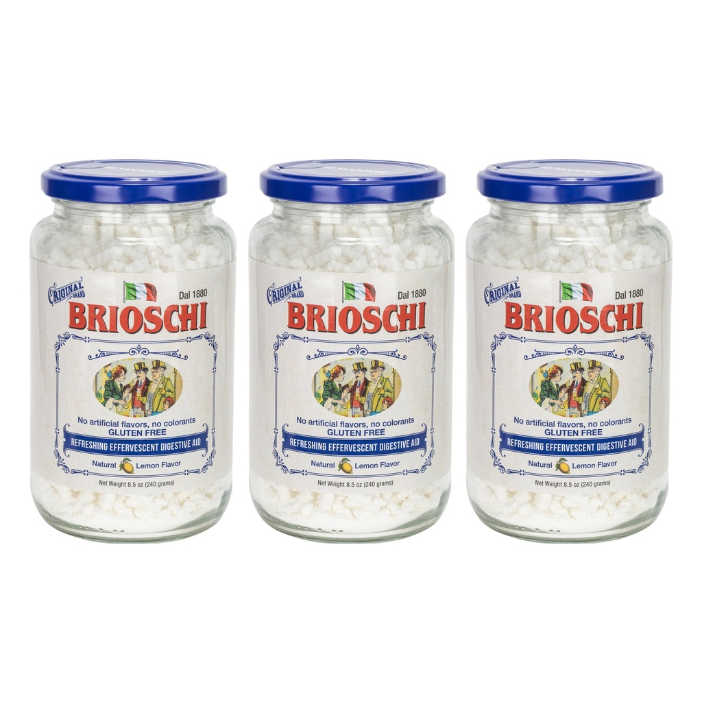 Brioschi [Pack 3 Italiensk Lemon Flavored Forfriskende Effervescent | Digestive Aid, Heartburn, Oppsett Mage, Syr Indigation | Glutenfri, Ingen fargestoffer, Ingen kunstige Flavors | 8,5 oz Glass