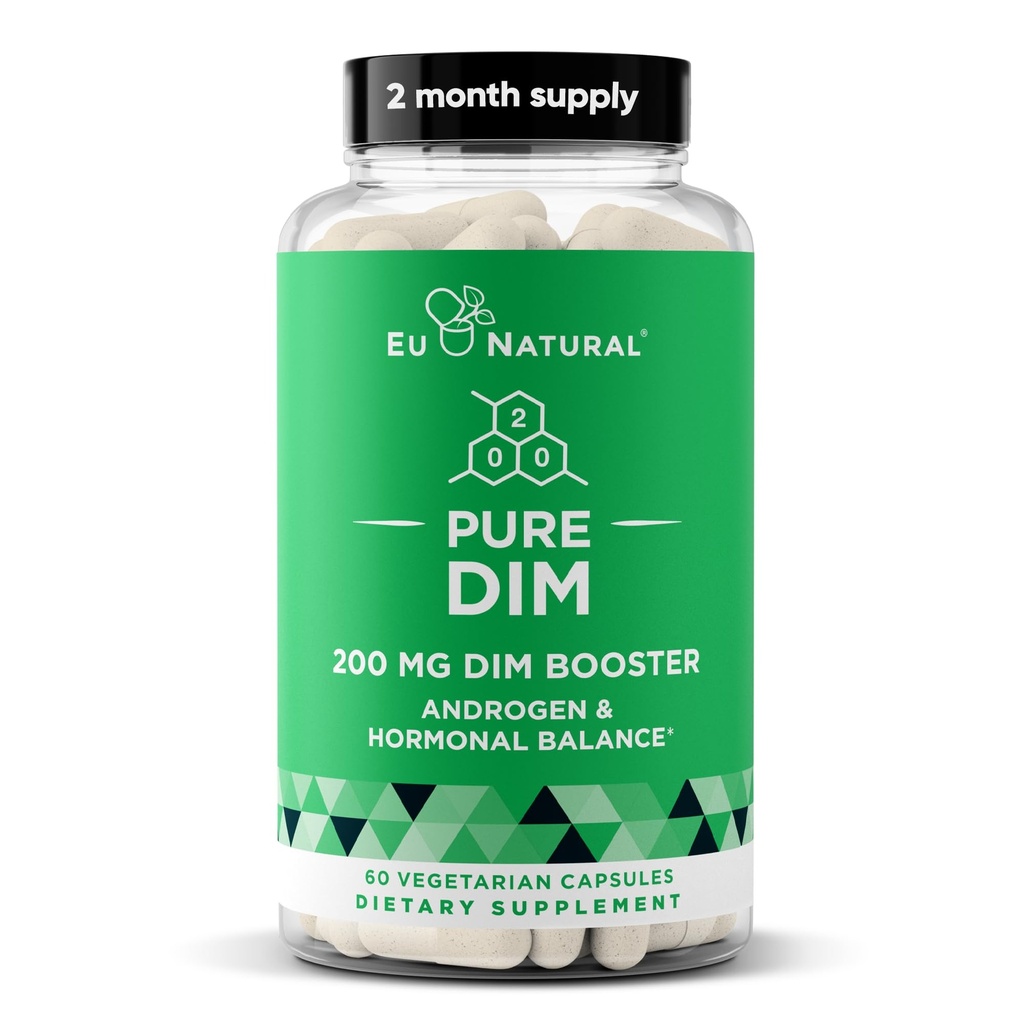 DIM Supplement Pure 200 Mg for kvinner eller menn – Estrogen Hormone Balance Supplement for energi, tretthet, stress, Menopause, Hot Flashes – Økt biotilgjengelighet BioPerine – 60 Vegan Soft Kapsler