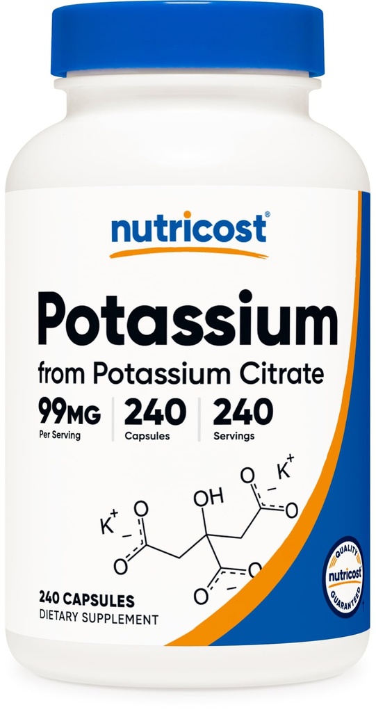 Nutricost Kalium Citrat 99 mg, 240 kapsler - Glutenfri, ikke-GMO