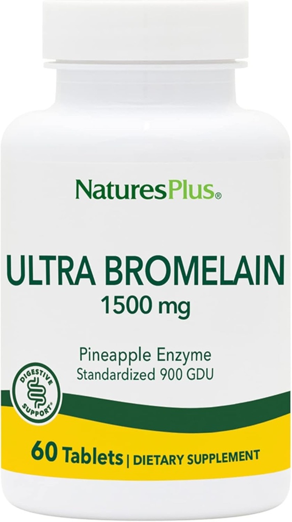 Natures Plus Ultra Bromelain - 60 tabletter - 1500 mg Pineapple Bromelain - støtter Digestiv helse, felles støtte og mer - 60 Serveringer