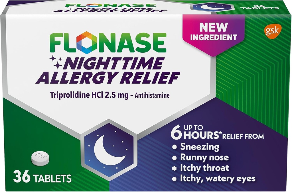 Flonase Nighttime Allergi Relief Tabletter, opp til 6 timers allergi medisin - 36 belagte tabletter