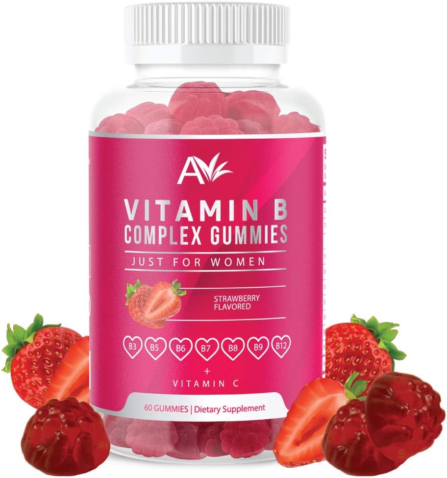 Avilana Vitamin B Complex Bare for kvinner Vegan Gummies med vitamin B12, B7 (Biotin), B6, B3 (Niacin), B5, B6, B8, B9 (Folat)s, energi og sunn immunsystem (1 pakke)
