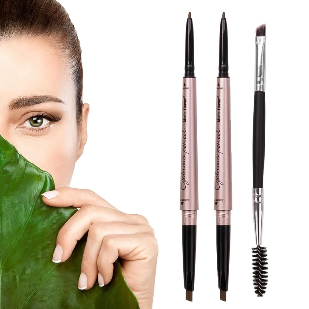2 Pack Eyebrow blyant, Vanntett Øyebryn makeup med Dual Ender, Profesjonell Brem Enhancement Kit med Eyebrow Brush (Dark Brown #1)