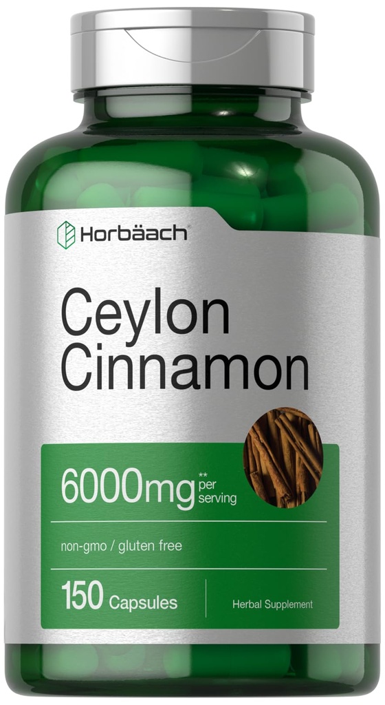 Horbäach Ceylon kanelkapsler 6000 mg | 150 greve | Ikke-GMO & Glutenfri Supplement