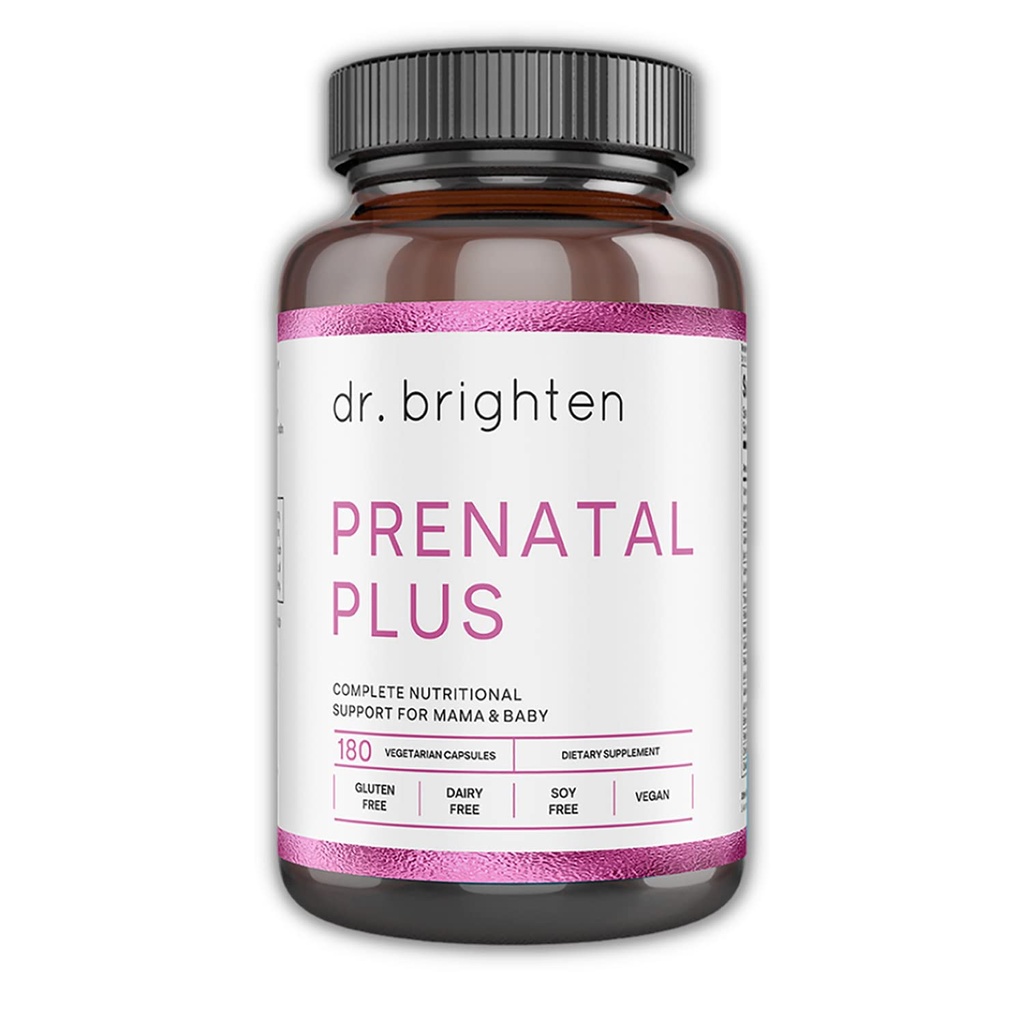 Dr. Brighten Prenatal Plus - Kvinners Formulering, Aktive B-vitaminer, Mineraler, Antioksidanter for gravide eller sykepleie mødre, ikke-GMO Vegan, Ingen Gluten, Ingen Soya - 180 Kapsler