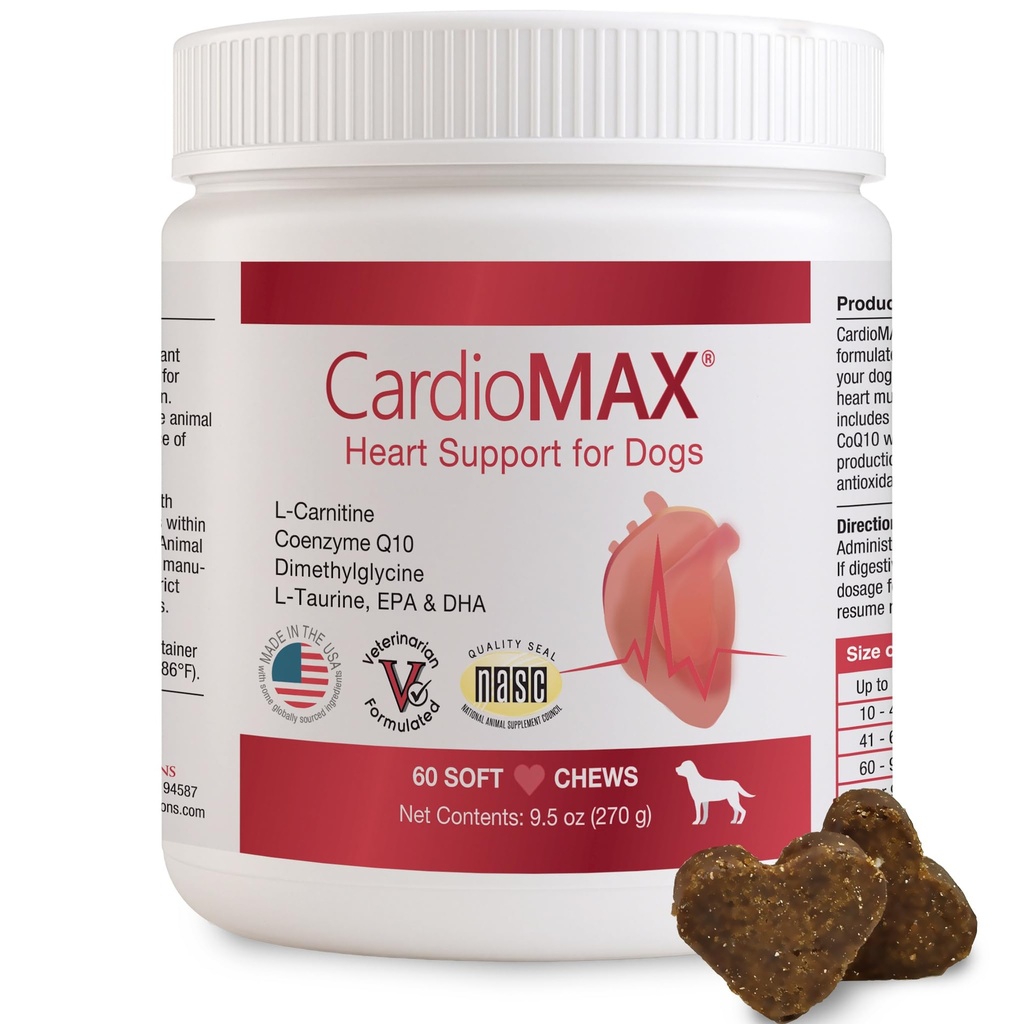 Heart Support Supplement for hunder-Vet-formulert, Antioksidant-Rich-L-Taurin, L-karnitin,EPA,DHA,CoQ10-Aids Sirkulerende styrke, kardiovaskulær støtte, hjertemuskelfunksjon-USA Made-60 Myke Chews
