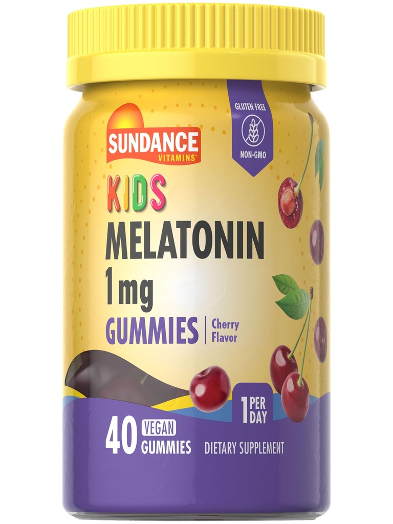 Sundance Kid's Melatonin Gummies 1 mg | 40 greve Cherry Flavor | Vegansk, ikke-GMO, og Glutenfri Supplement