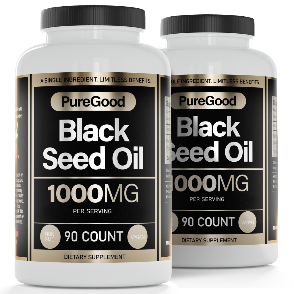 2 pakke - Svart frøoljekapsler, 500 mg, kaldt presset høy styrke digestiv hjelp, 90 telle 100% ikke GMO ren svart cumin frø olje kapsler