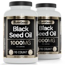 2 pakke - Svart frøoljekapsler, 500 mg, kaldt presset høy styrke digestiv hjelp, 90 telle 100% ikke GMO ren svart cumin frø olje kapsler