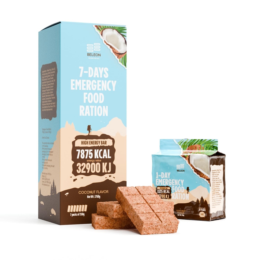 MRE Emergency Food Supply - 7-dagers Coconut Biscuit Bars MRE Måltider Militær 2024 Overlevelse Kit - 20 år Holdbarhetsliv Camping Fotturer