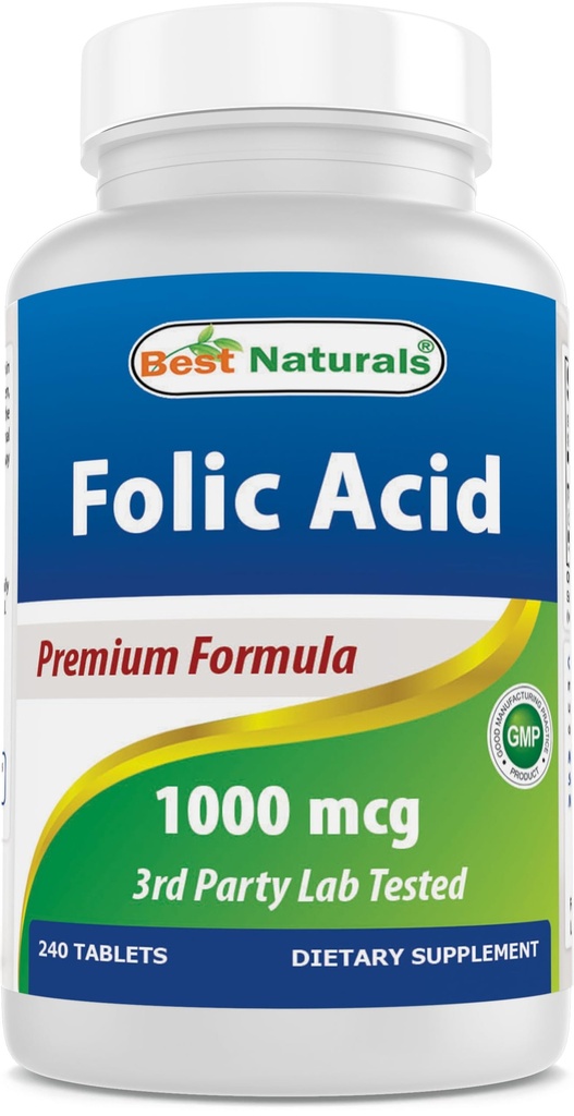 Beste Naturals Folinsyre 1000 mikrog (Vitamin B9), 240 tabletter
