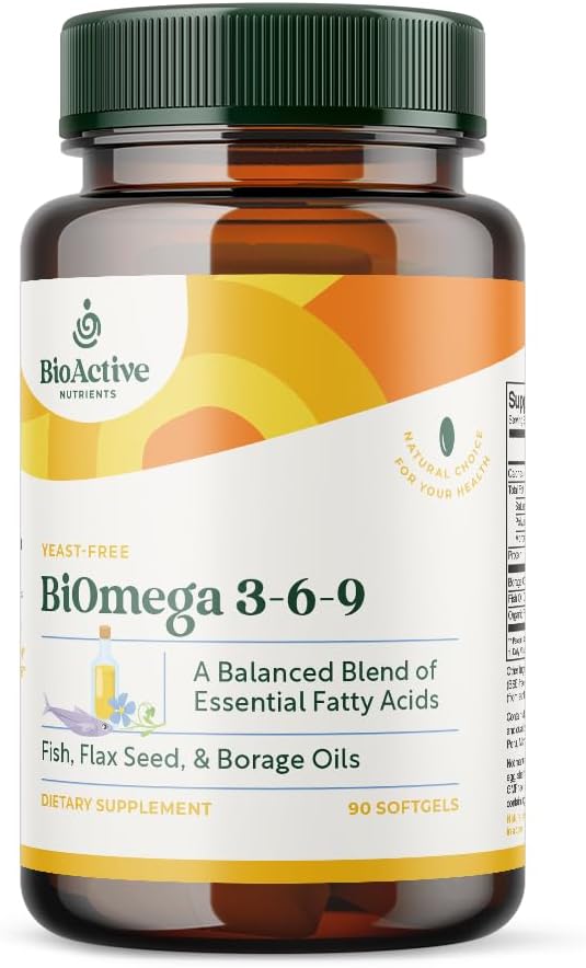 Biomega 3-6-9 Supplement Softgels for kvinner og menn - Omega 3 6 9 - Kompleks av den beste fisken, Flaksfrøolje og boreoljesupplement - 1200 mg - 90 Softgels