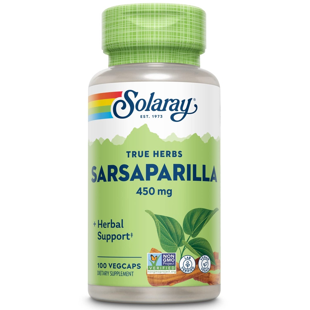 SOLARAY Sarsaparilla Root 450 mg - Tradisjonell Herbal Støtte - Ikke-GMO, Vegan, Lab Verifisert - 60-dagers pengene-tilbake garanti - 100 Services, 100 VegCaps