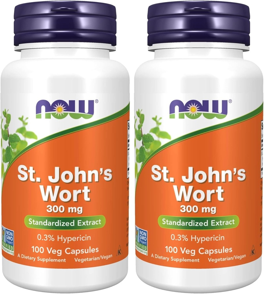 NOW Supplements, St. John's Wort (Hypericum perforatum) 300 mg, Standardisert ekstrakt, 100 Veg Kapsler (Pack of 2)