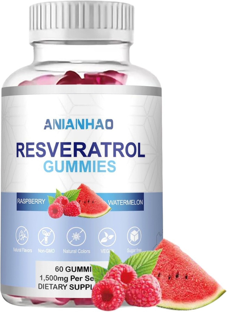 Sukker-fri Resveratrol Gummies, Potent 1500mg Resveratrol Supplement, Støtte Digestive & Immune Helse, Cell Regenerator & Repair, Resveratrol Supplement for Antioksidant Støtte