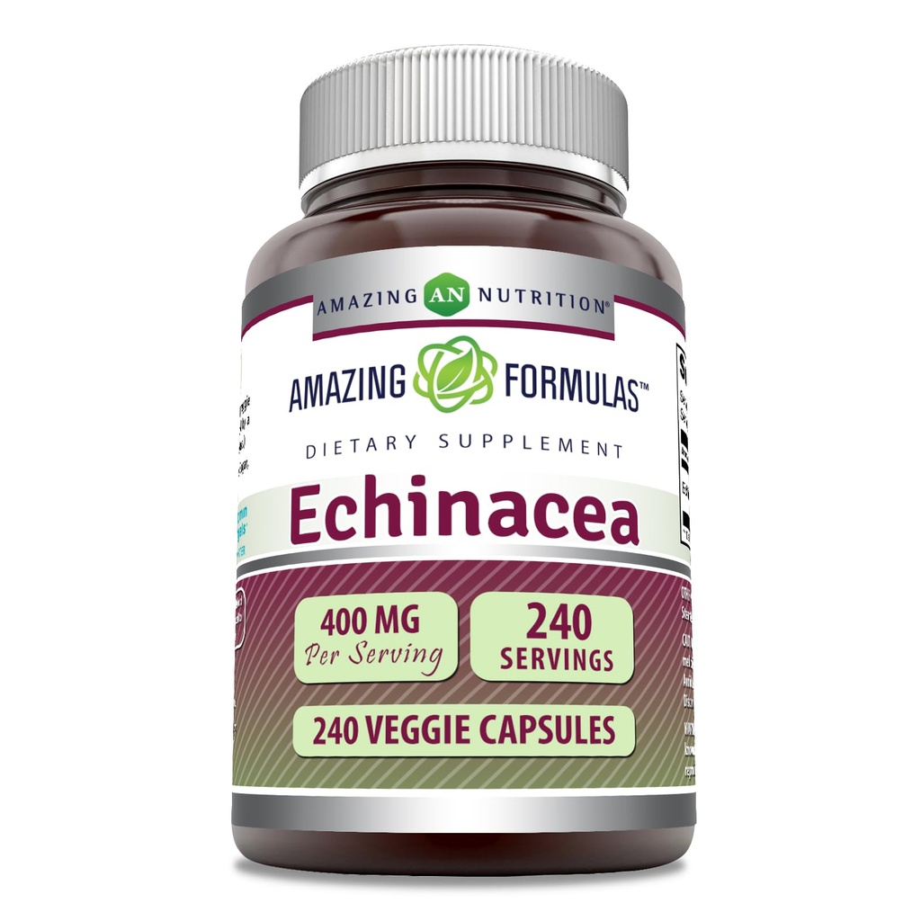 Amazing Formler Echinacea Supplement | 400 Mg per servering | 240 Veggie Kapsler | Ikke-GMO | Glutenfri | Laget i USA