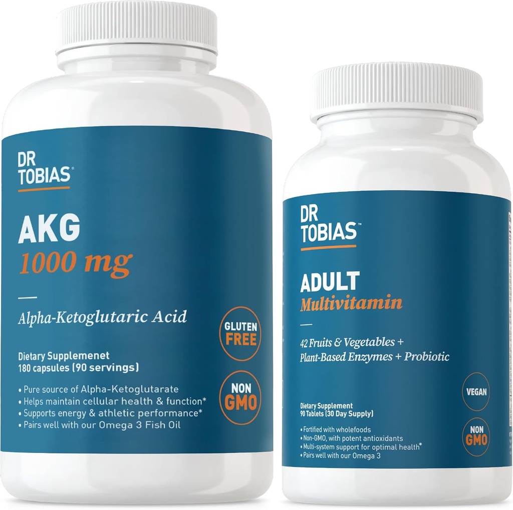 Dr. Tobias AKG Supplement & voksen Multivitamin - omfattende Cellular Energy & Nutrient Support for total velvære og vitalitet, Vegan, ikke-GMO
