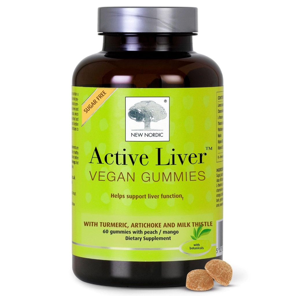 NORDIC Active Liver Gummies, Melk Thistle, Artichoke & Turmeric Supplement, Naturlig Peach Mango Flavor, Sukkerfri & Vegansk, 60 greve (Pack of 1)