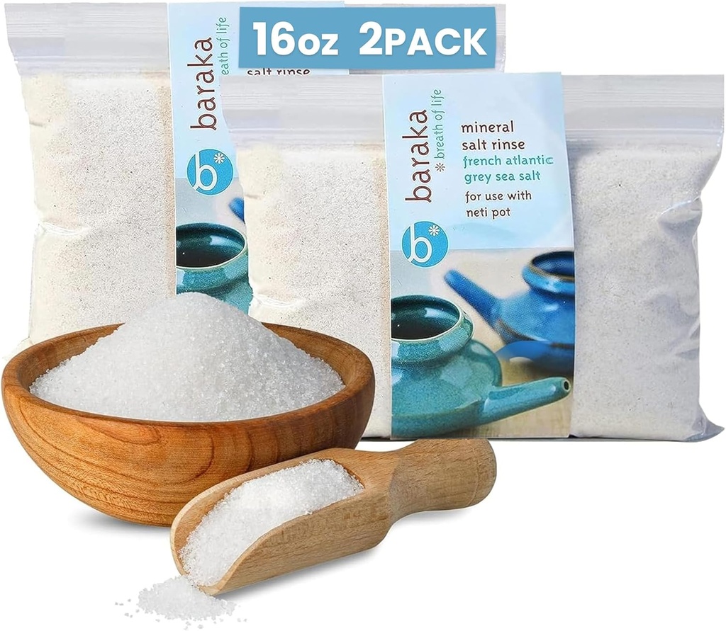 Baraka Keramisk Neti Pot Sinus renser med Mineral Sea Salt - saltløsning - par med din keramiske Neti Pot - Sinus Care renser - Nese renser - Nasal Salt - Mineral Sea Salt renser (16 oz - 2 Pack)
