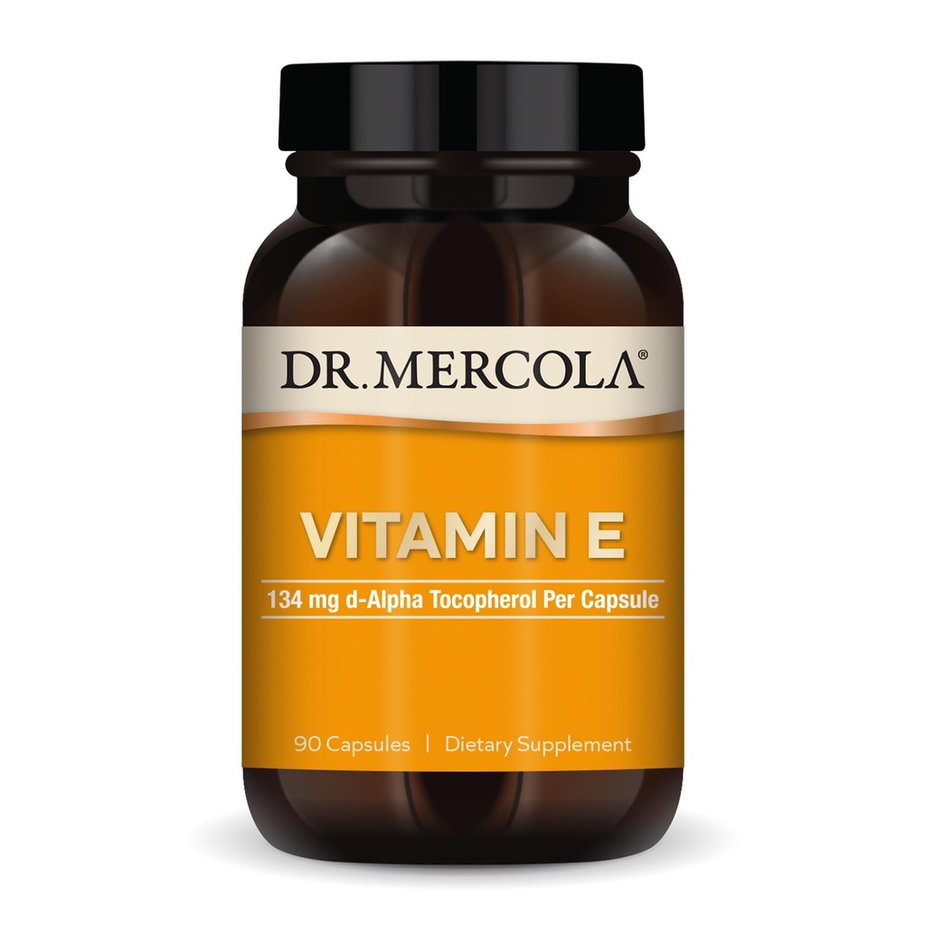 Dr. Mercola vitamin E, 90 serveringer (90 kapsler), 134 mg per kapsel, kosttilskudd, støtter sunn hud, ikke-GMO