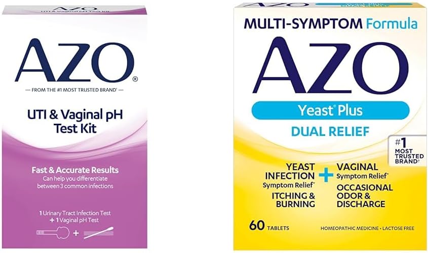 AZO urinveis infeksjonsteststripe + Vaginal pH testsett + Yeast Infeksjon & Vaginal symftom relief tabletter, 60 greve