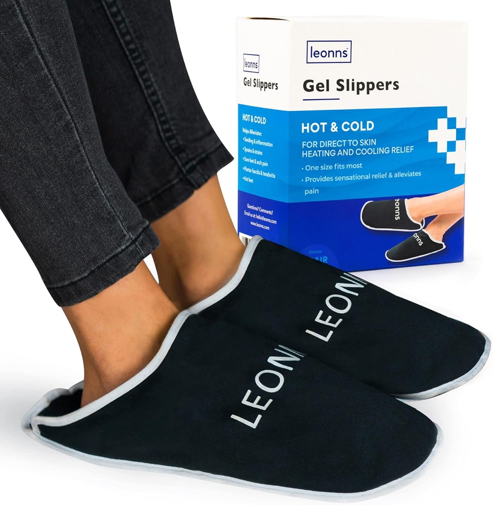 Gel Ice Pack Slipers - gir varm og kald terapi for fotsmerter, nevropathy smertelindring for føtter, Gout Relief, Swollen Feet, Plantar Fascrittis og Heel Spurs- En størrelse passer mest (svart)