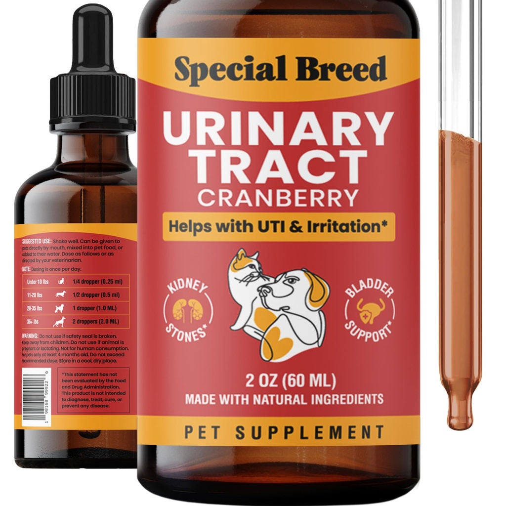 Urinal infeksjon behandling for katter og hunder - Cranberry UTI Supplement, nyre og bladder støtte, 2 oz