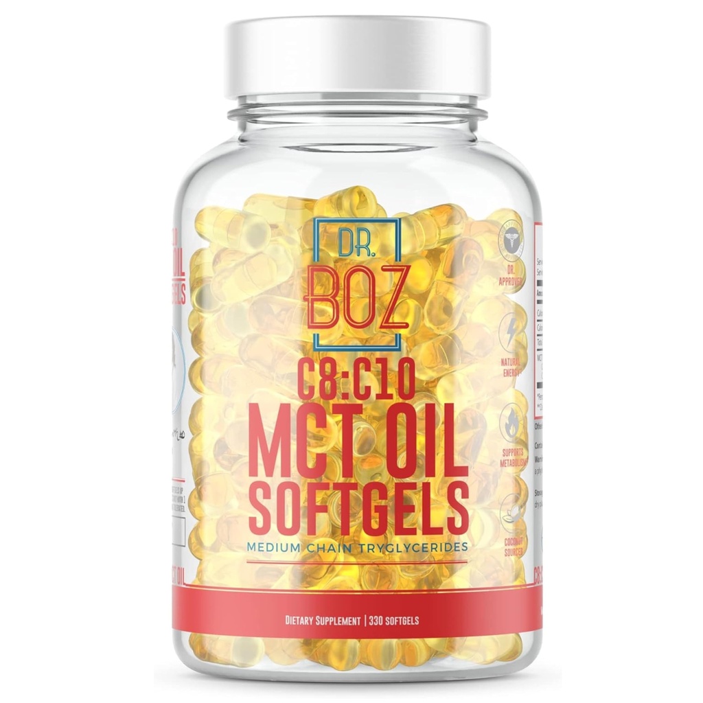 Dr. Boz - C8:C10 MCT Olje Supplement (330 Softgels) - Doktor godkjent - Naturlig energi, vektkontroll, og mental fokus - Øker ketoner - laget av ren kokosolje - laget i USA - Selvomsorg