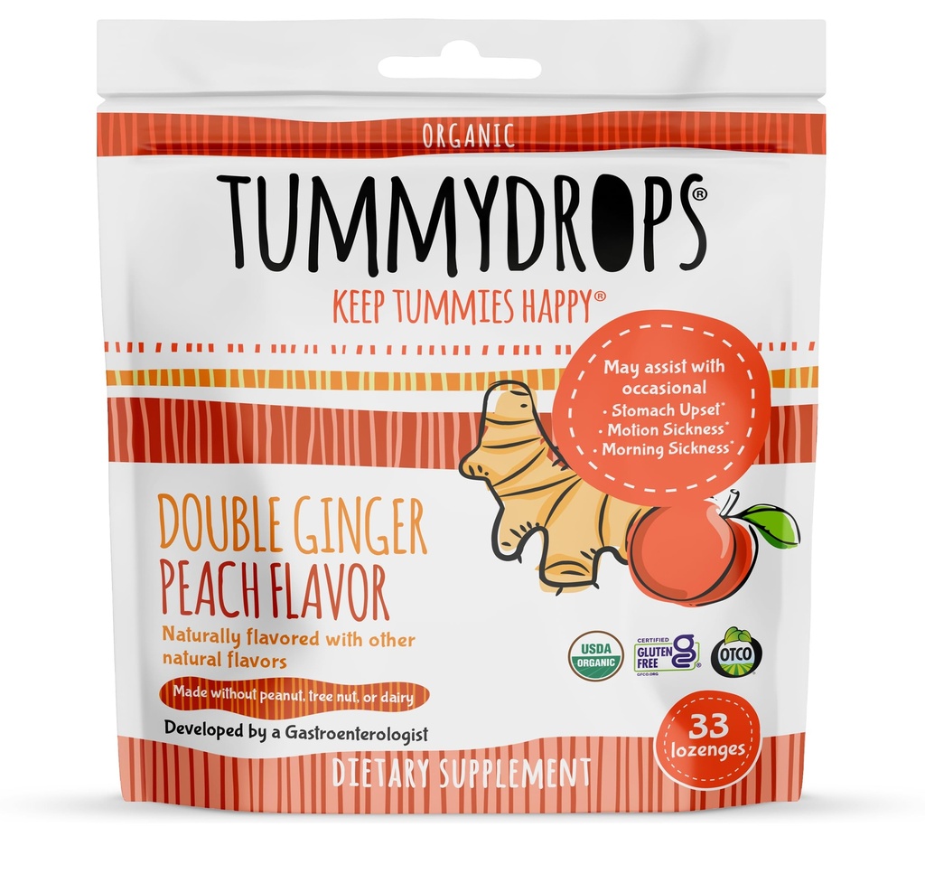 Tummydrops USDA organisk dobbel Ginger fersken, 33 lozenger